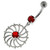 Sterling Silver center Jeweled Swirl Cut out Navel Bar - Red
