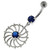 Sterling Silver center Jeweled Swirl Cut out Navel Bar - Dark Blue