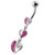 Trible Heart Jeweled Dangling Navel Belly Ring - Pink