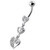 Trible Heart Jeweled Dangling Navel Belly Ring - Clear