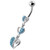 Trible Heart Jeweled Dangling Navel Belly Ring - Aqua