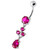 Tri Round Jeweled Dangling Silver Belly Bar - Red