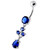 Tri Round Jeweled Dangling Silver Belly Bar - Dark Blue