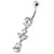 Tri Round Jeweled Dangling Silver Belly Bar - Clear
