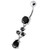 Tri Round Jeweled Dangling Silver Belly Bar - Black