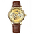 NY London Mens Automatic Hollow mechanical Dial Analogue Gold/Brown Leather Strap Watch