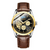 NY London Mens Automatic Hollow mechanical Dial Analogue Gold/Brown Leather Strap Watch