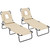 Outsunny Folding Sun Lounger Set of 2 Reclining Chair with Reading Hole Beige - Sand brown