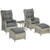 Outsunny Recliner Rattan Sun Lounger w/ Two-tier Table & Cushions, Mixed Grey