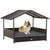 PawHut Wicker Dog House - Grey, with Soft Cushion, Outdoor Pet Bed