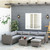 6 PCs PE Rattan Wicker Corner Sofa Set - Grey | Coffee Table & Footstool w/ Cushion | Outdoor Furniture for Garden & Patio