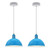 Blue Dome Pendant Lights - 2 Pack, Sturdy Metal, Loft Style, 21cm, Spray Painted, Inner White
