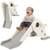 AIYAPLAY 3 in1 Kids Slide with Basketball Hoop, Climber, Cream White