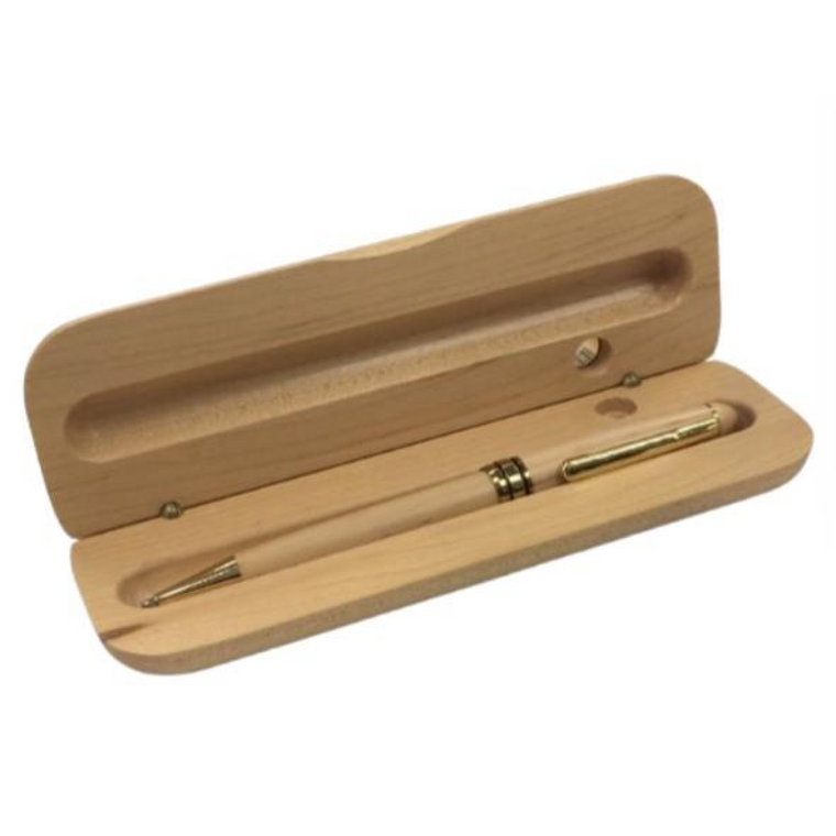 Imperial Wooden Light Brown Gold Trim Ball Pen With Handmade Wooden Box IMP308M - CLEARANCE MIGHT NEEDS RE-REFILL