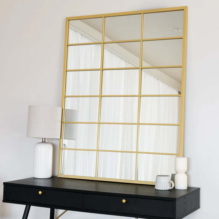 Ky - Gold Metal Rectangle Lattice Grid Mirror - 120cm x 95cm