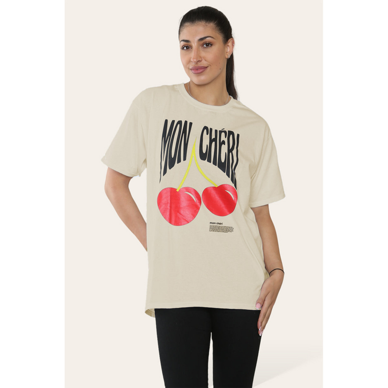 Mon Cheri Stylish Short Sleeve T-Shirt - Comfort & Elegance - Beige / M/L