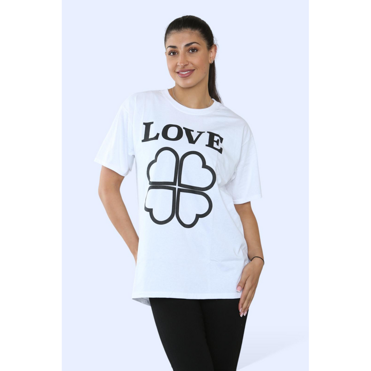 Ladies Love Printed Short Sleeve T-Shirt Top - White / L/XL