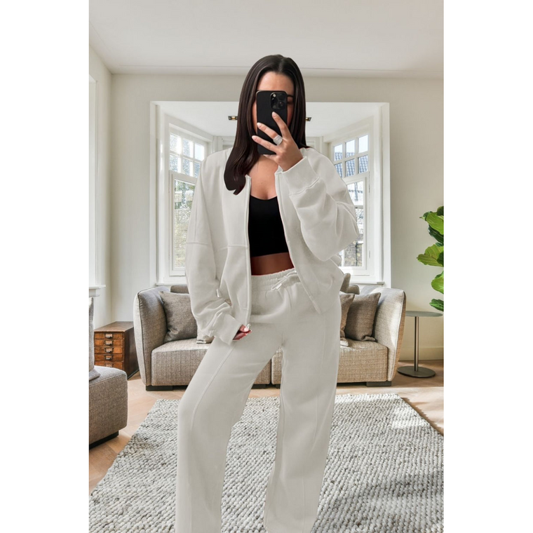 Stylish Oversized Fleece Tracksuit Set for Ultimate Comfort - Oatmeal / L/XL
