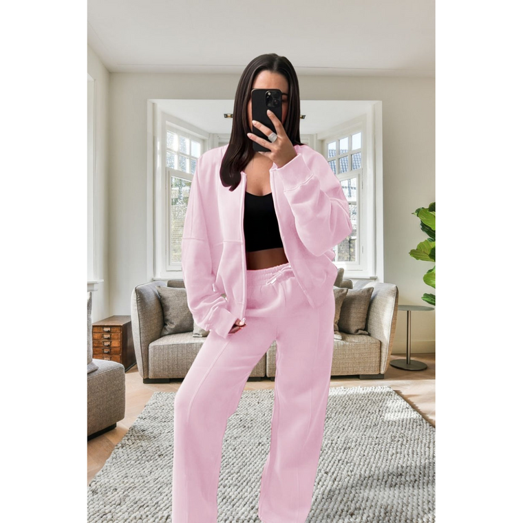 Stylish Oversized Fleece Tracksuit Set for Ultimate Comfort - Baby Pink / XS/S