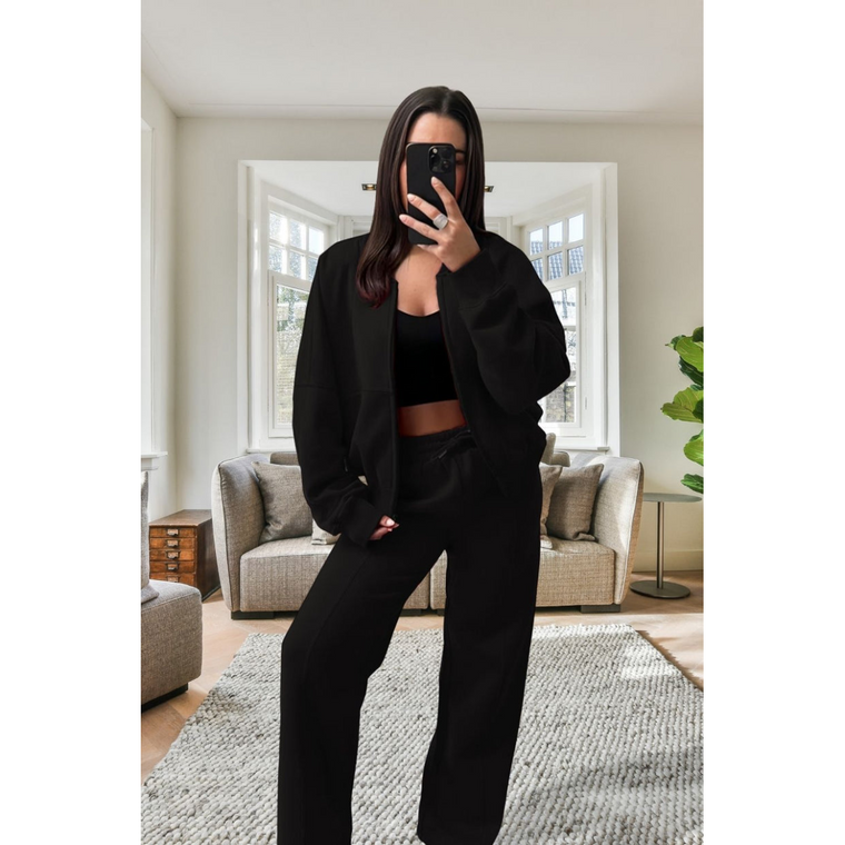Stylish Oversized Fleece Tracksuit Set for Ultimate Comfort - Black / S/M