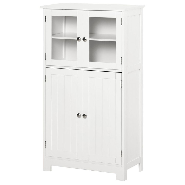 Bathroom Floor Storage Cabinet with Glass Doors - White