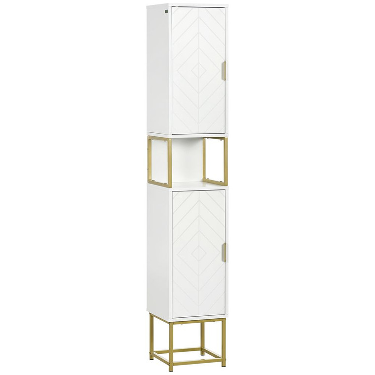 kleankin Freestanding Bathroom Cabinet Linen Towel w/ Adjustable Shelf, 2 Doors