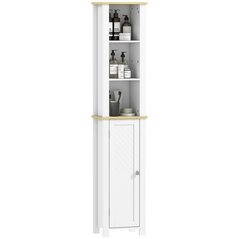 kleankin Slim Bathroom Storage Unit with Open Compartment, White