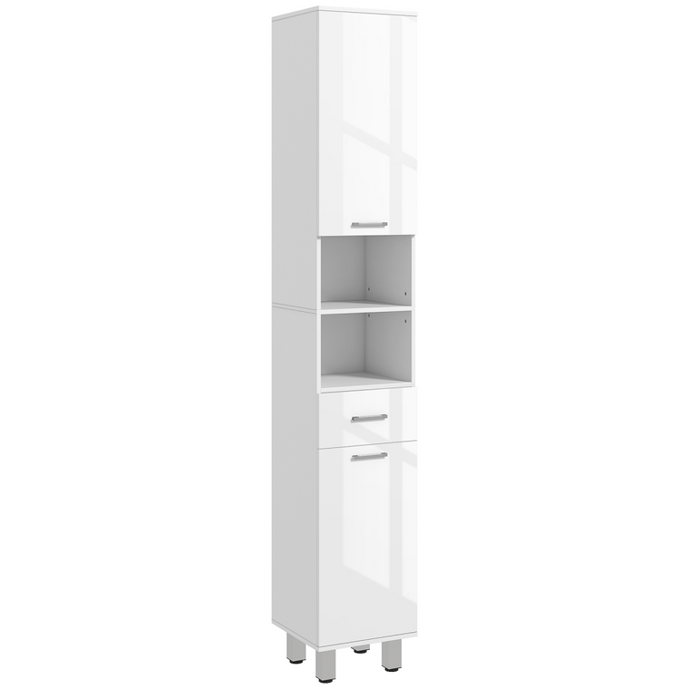 kleankin Tall Narrow Bathroom Storage Cabinet Cupboard w/ Cabinets, White