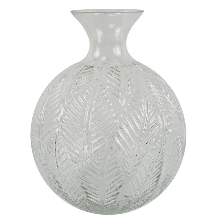 26cm Clear Fern Print Glass Bottle Vase