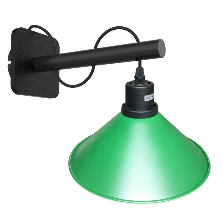 Modern Industrial Black Wall Light Wood Sconce Fitting Metal Green Cone Shape Shade Indoor Light Fixture - Without Bulb
