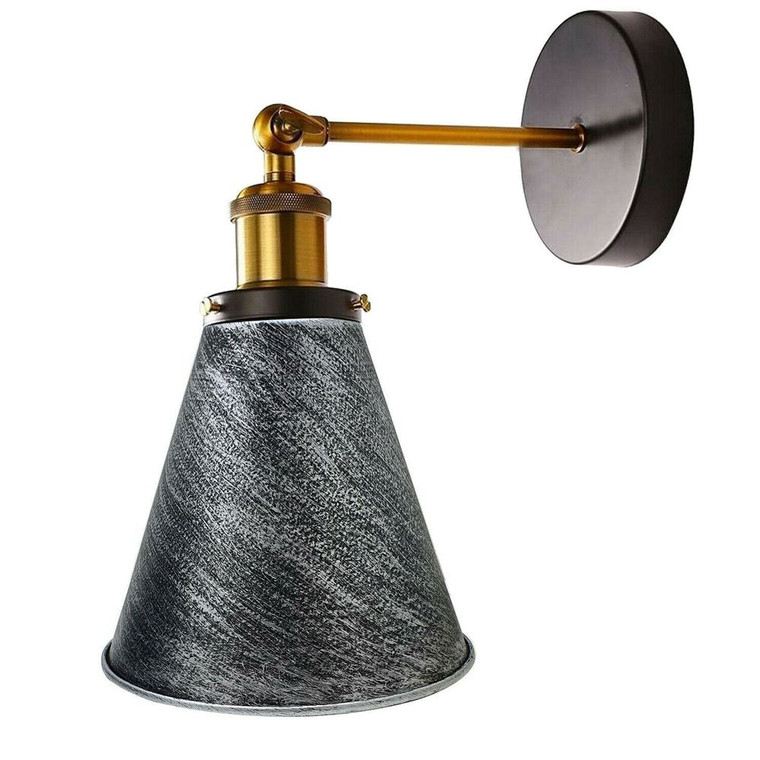 Vintage Industrial Metal Cone Wall Light: Kitchen & Living Room Lighting, Rustic Red/Copper/Silver Shade - Without Bulb / Brushed Silver