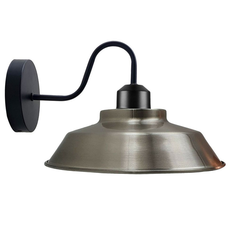 Retro Industrial Wall Lights - E27 Indoor Sconce - Metal Bowl Shape Shade - Basement, Bedroom, Home Office - With Bulb / Satin Nickel
