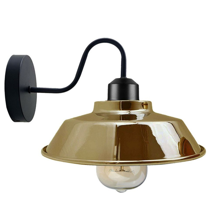 Retro Industrial Wall Lights - E27 Indoor Sconce - Metal Bowl Shape Shade - Basement, Bedroom, Home Office - With Bulb / French Gold