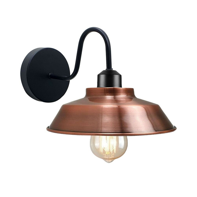 Retro Industrial Wall Lights - E27 Indoor Sconce - Metal Bowl Shape Shade - Basement, Bedroom, Home Office - With Bulb / Copper