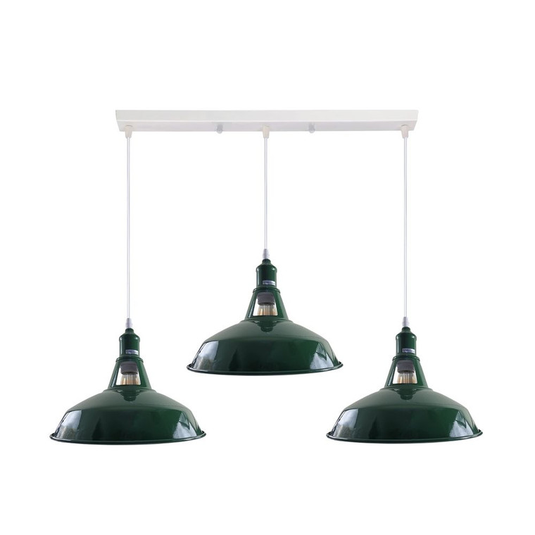 Industrial Vintage Loft Kitchen Bar 3 Lights Ceiling Barn-slotted Metal E27 - without bulb / White, Green