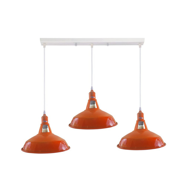 Industrial Vintage Loft Kitchen Bar 3 Lights Ceiling Barn-slotted Metal E27 - without bulb / White, Orange