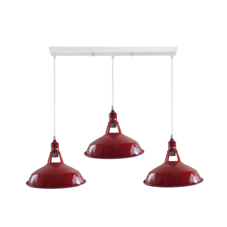 Industrial Vintage Loft Kitchen Bar 3 Lights Ceiling Barn-slotted Metal E27 - with bulb / White, Red