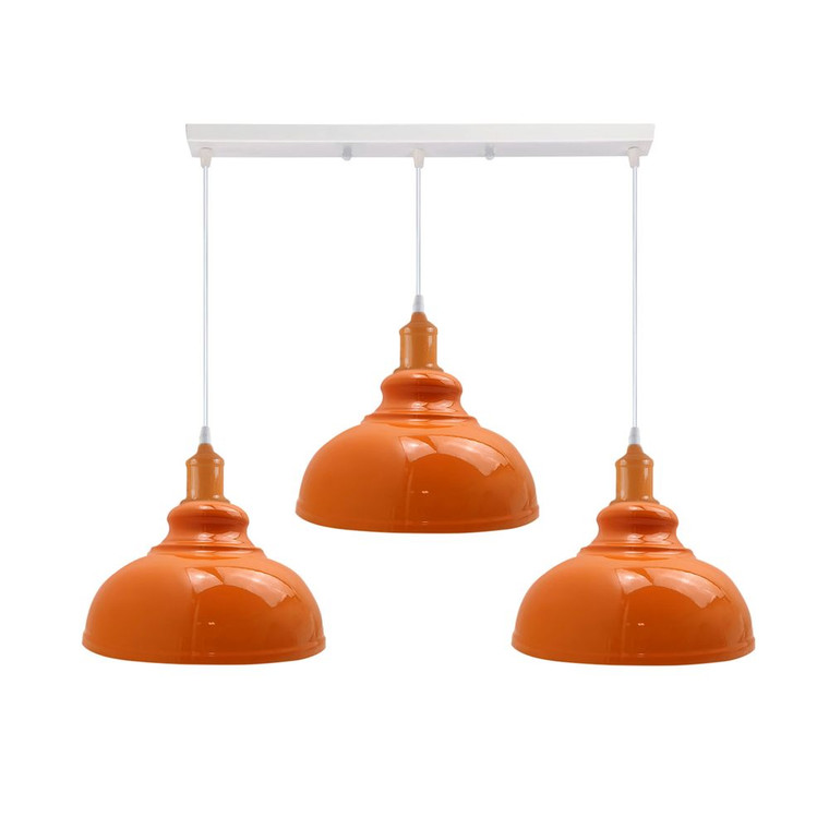 Industrial Vintage Loft Kitchen Bar 3 Lights Fittings Ceiling Curvy Metal E27 - without bulb / Orange, White