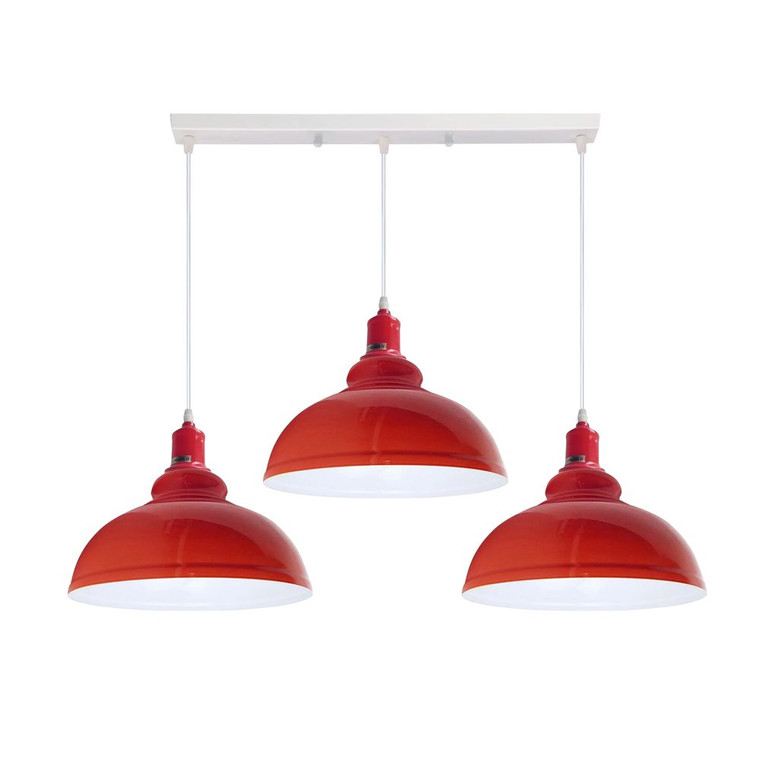 Industrial Vintage Loft Kitchen Bar 3 Lights Fittings Ceiling Curvy Metal E27 - without bulb / Red, White