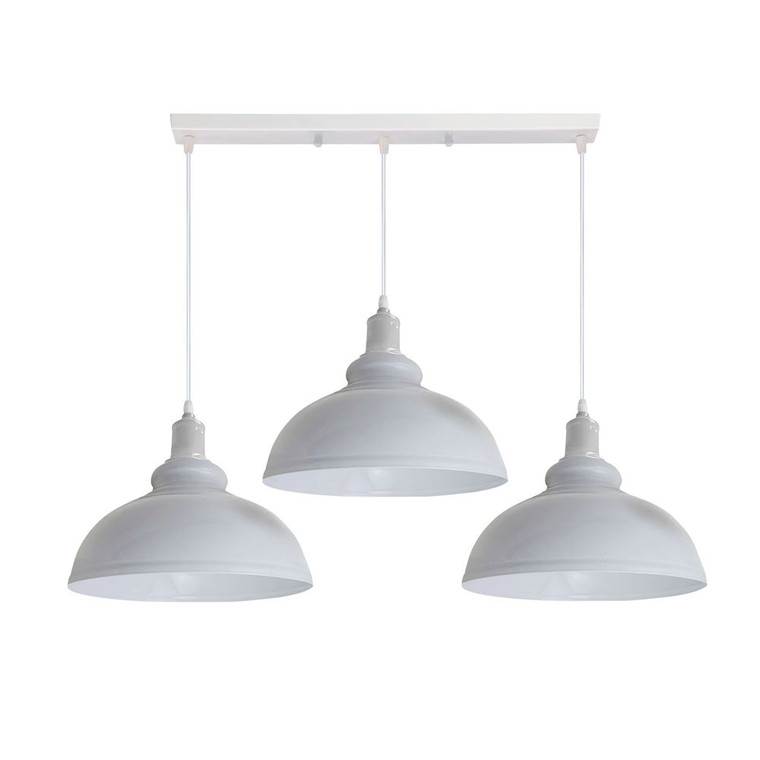 Industrial Vintage Loft Kitchen Bar 3 Lights Fittings Ceiling Curvy Metal E27 - without bulb / White