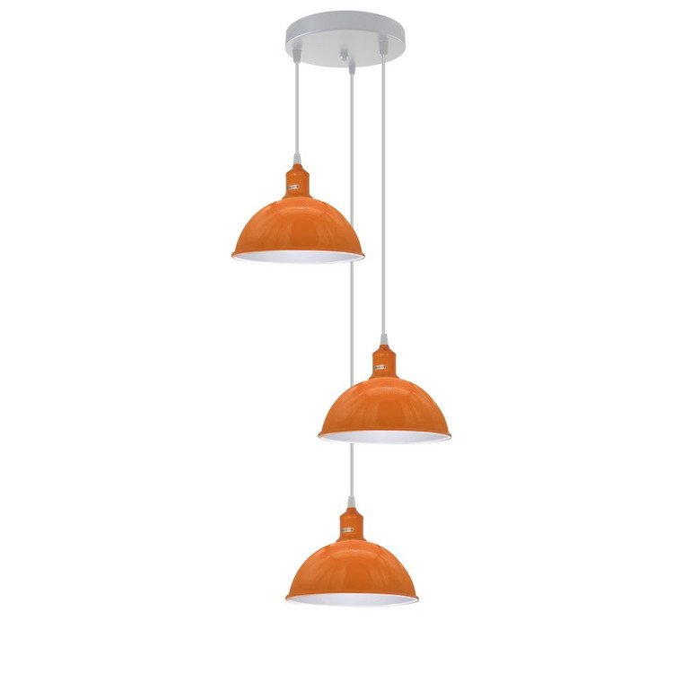 Vintage Industrial Round Three Outlet 21cm Pendant Retro Ceiling Light E27Edison - with bulb / Orange
