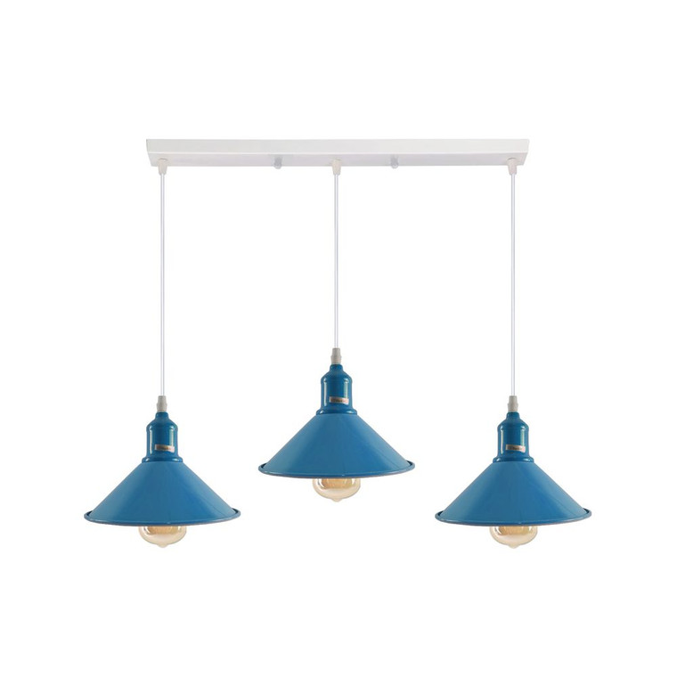 Industrial Vintage Loft Kitchen Bar 3 Lights Fittings Ceiling Cone Metal E27 - with bulb / Blue