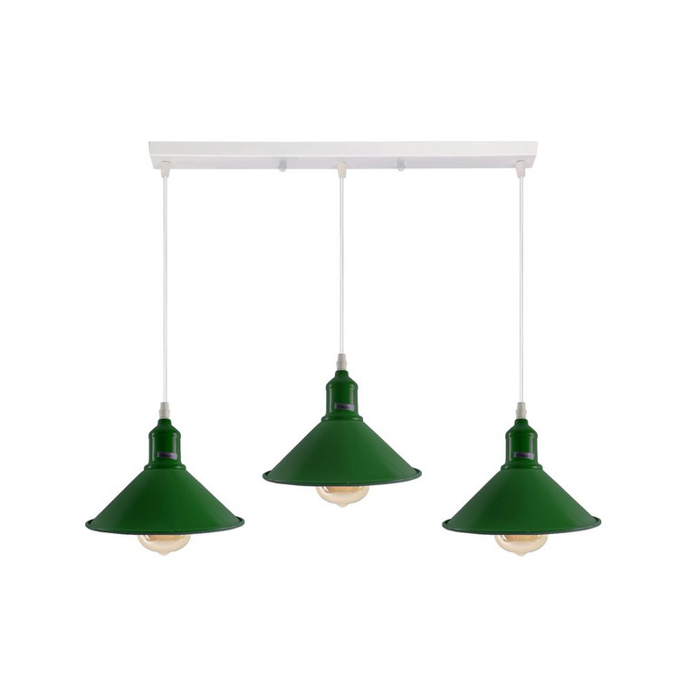 Industrial Vintage Loft Kitchen Bar 3 Lights Fittings Ceiling Cone Metal E27 - without bulb / Green