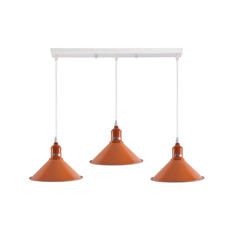 Industrial Vintage Loft Kitchen Bar 3 Lights Fittings Ceiling Cone Metal E27 - with bulb / Orange