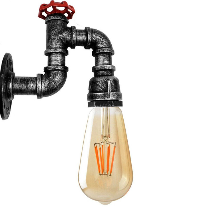 Vintage Industrial Water Pipe Lamp Retro Light Steampunk Wall Sconce - without bulb / Brushed Silver