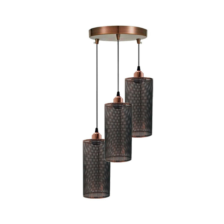 Ceiling Rose 3 Way Hanging Pendant Lamp Shade Light Fitting Lighting Kit UK - With Bulb / Rustic Red