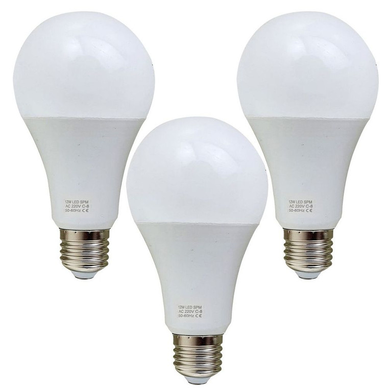 E27 12W Energy Saving Warm White LED Light Bulbs A60 E27 Screw-in non dimmable bulbs - Pack 3