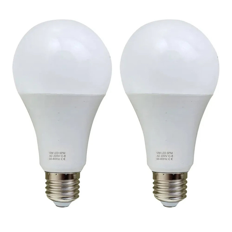 E27 12W Energy Saving Warm White LED Light Bulbs A60 E27 Screw-in non dimmable bulbs - Pack 2