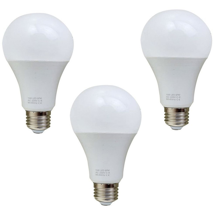 E27 15W Energy Saving Warm White LED Light Bulbs A60 E27 Screw-in non dimmable bulbs - Pack 3