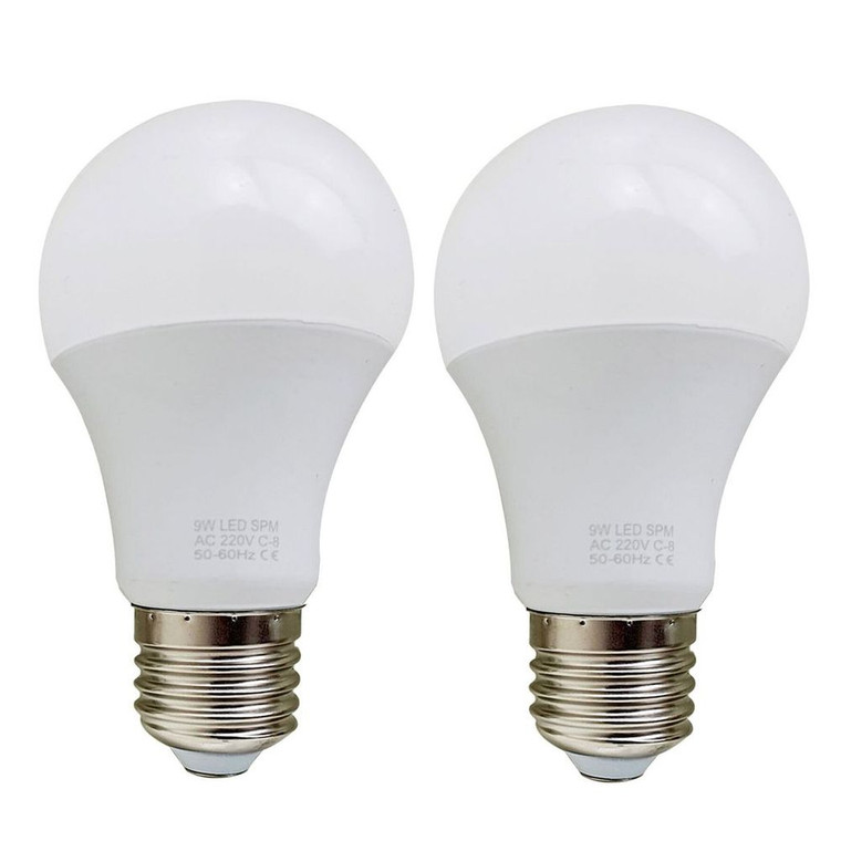 E27 9W Energy Saving Warm White LED Light Bulbs A60 E27 Screw-in non dimmable bulbs - Pack 2